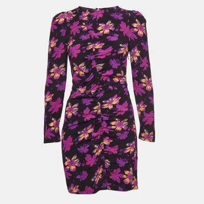 Pre-owned Maje Purple Floral Print Crepe Ruched Mini Dress S