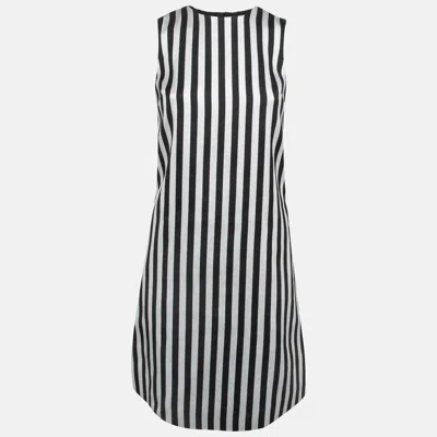 Pre-owned Dolce & Gabbana Monochrome Striped Cotton Sleeveless Mini Dress Xs In Black