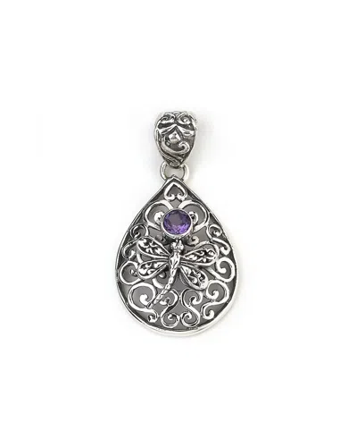 Samuel B. Silver 0.25 Ct. Tw. Amethyst Filigree Butterfly Pendant