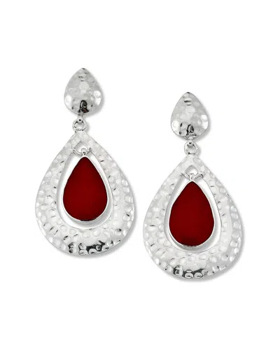 Samuel B. Sterling Silver Pear Shape Coral Drop Earrings