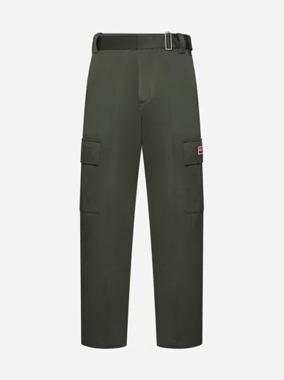 Shop Kenzo Cotton Cargo Trousers In Dark Khaki