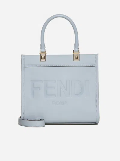 Shop Fendi Sunshine Leather Small Tote Bag In Anise