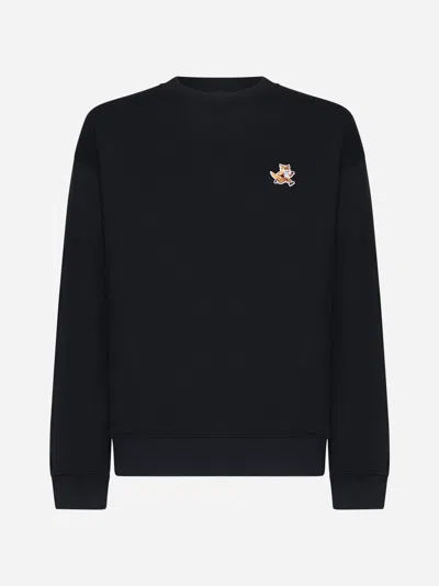 Shop Maison Kitsuné Speedy Fox Patch Cotton Sweatshirt In Black