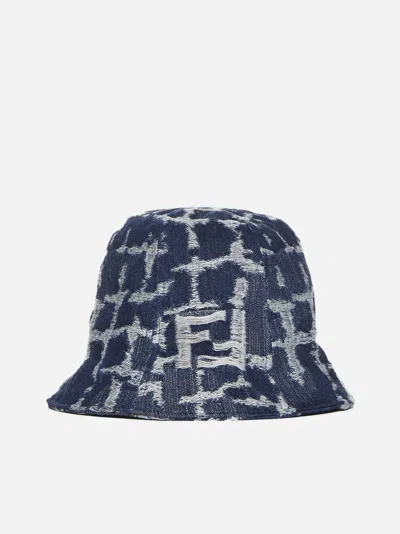Shop Fendi Ff Denim Bucket Hat In Bleue