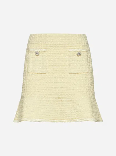 Shop Self-portrait Textured Knit Miniskirt In Yellow