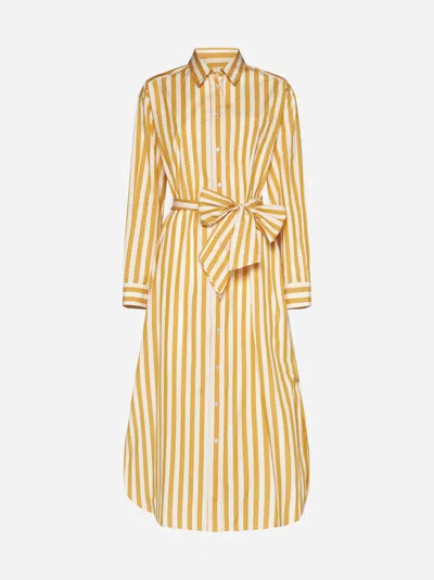 Shop Weekend Max Mara Falasco Striped Cotton Long Shirt Dress In Yellow,white