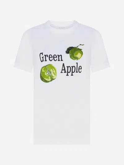Shop Sportmax Renata Green Apple Cotton T-shirt In White
