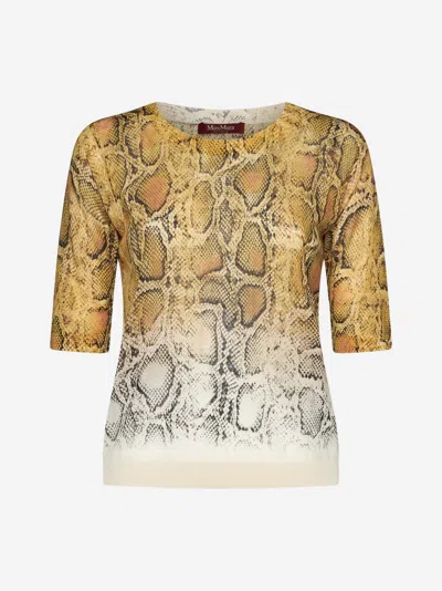 Shop Max Mara Tina Print Cotton-blend Top In Yellow