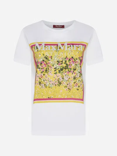 Shop Max Mara Rita Print Cotton T-shirt In White,multicolor