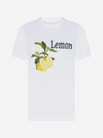Shop Sportmax Renata Lemon Cotton T-shirt In White