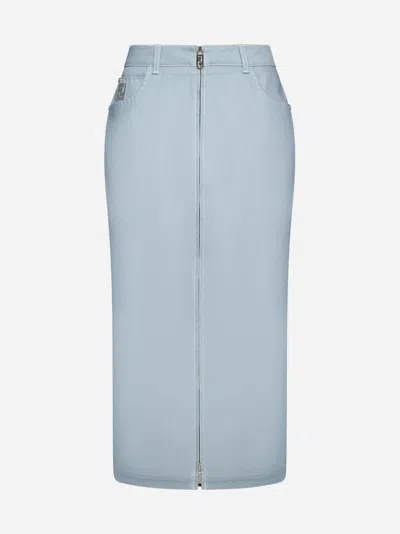 Shop Fendi Denim Midi Skirt In Pale Blue