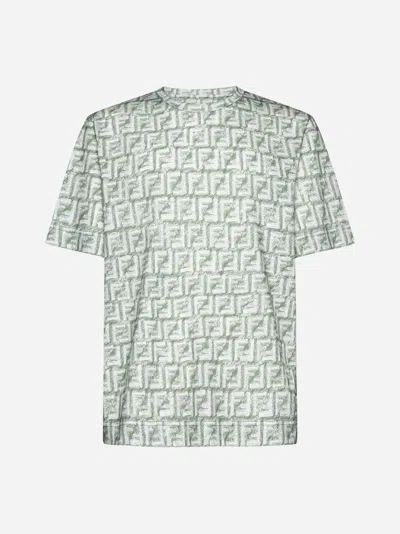 Shop Fendi Ff Print Cotton T-shirt In Green