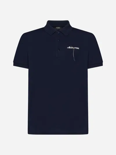 Shop Fendi Logo Cotton Polo Shirt In Blue Navy