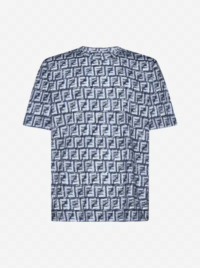 Shop Fendi Ff Print Cotton T-shirt In Blue