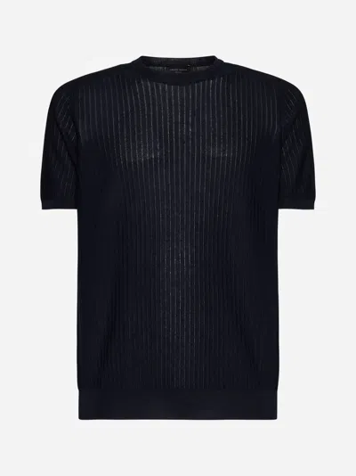 Shop Roberto Collina Cotton And Viscose Rib-knit Sweater In Navy Blue