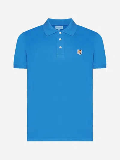 Shop Maison Kitsuné Fox Head Patch Cotton Polo Shirt In Enamel Blue