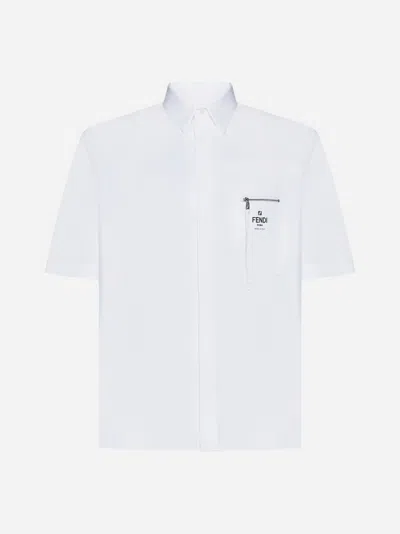 Shop Fendi Chest-pocket Cotton Shirt In White