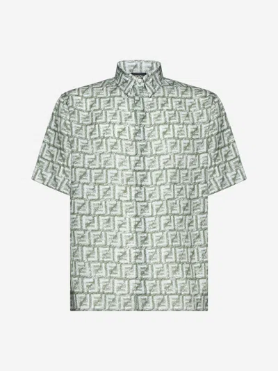 Shop Fendi Ff Print Linen Shirt In Green