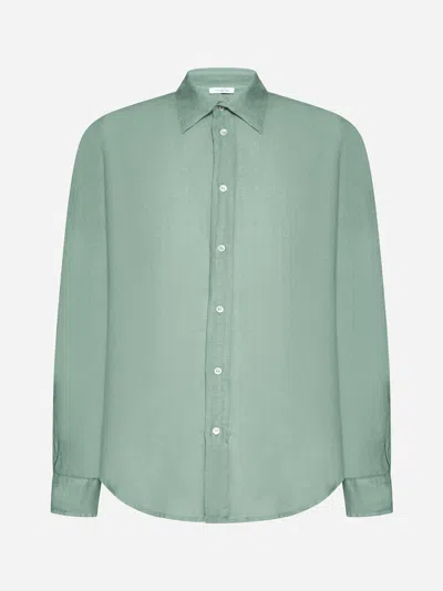 Shop Malo Linen Shirt In Aqua Blue