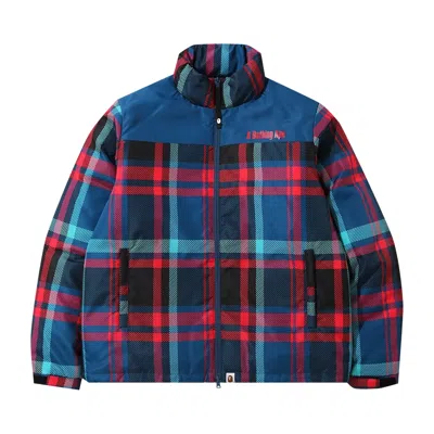 Pre-owned Bape Check Down Jacket 'navy' In Blue