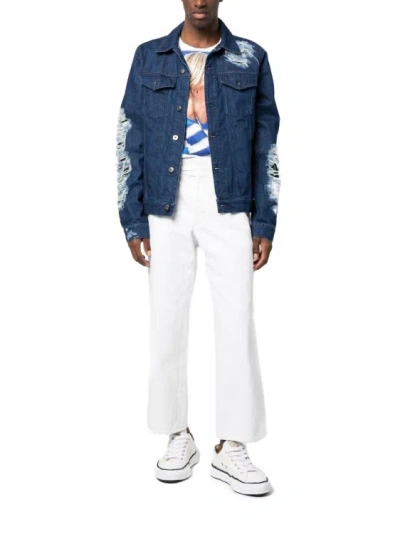 Shop Jw Anderson Distressed Denim Jacket In Blue