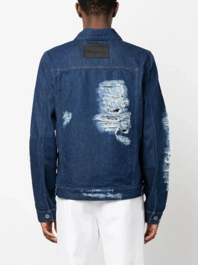 Shop Jw Anderson Distressed Denim Jacket In Blue