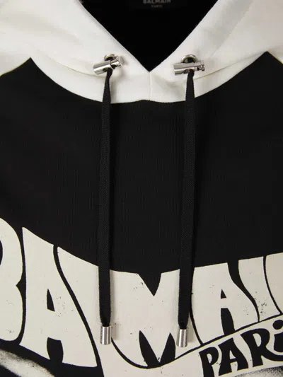Shop Balmain Hooded Logo Hoodie In Negre