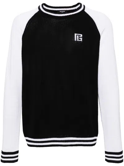 Shop Balmain Ribbed Sweater With Color-block Design In Black