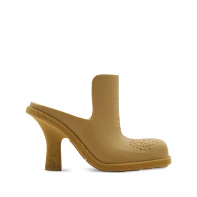 Burberry Highland Perforated Detailed Mules In Yellow