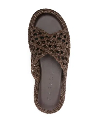 Shop Casadei Raffia Sandal Shoes In Brown