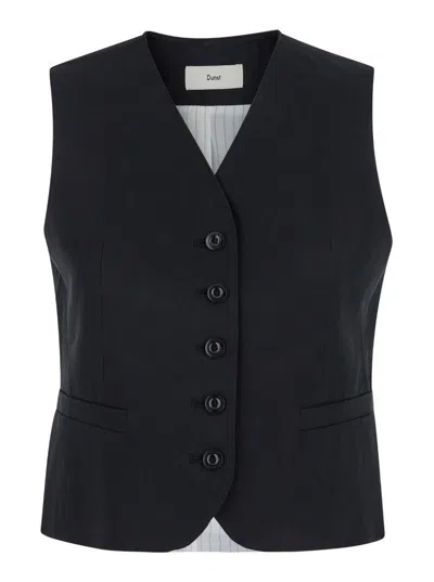 Shop Dunst Cotton-linen Vest In Black