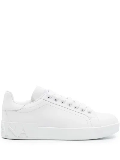 Dolce & Gabbana White Calfskin Portofino Sneakers In White