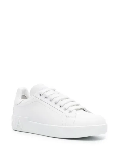 Dolce & Gabbana White Calfskin Portofino Sneakers In White
