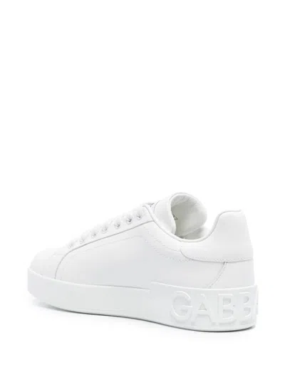 Dolce & Gabbana White Calfskin Portofino Sneakers In White