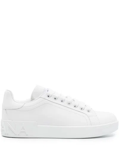 Dolce & Gabbana White Calfskin Portofino Sneakers In White
