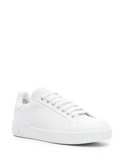 Dolce & Gabbana White Calfskin Portofino Sneakers In White