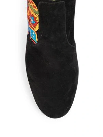 Shop Valentino Japanese Butterfly Suede Block-heel Booties In Black-multi