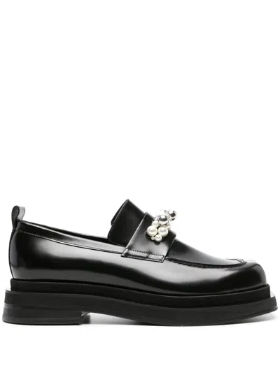 Shop Simone Rocha Black 50 Pearl-embellished Leather Loafers