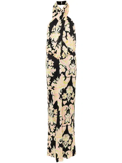 Shop Etro Halter Neck Dress With Paisley Print In Black