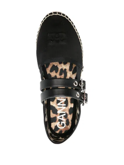 Ganni Buckled Canvas Espadrilles In Black