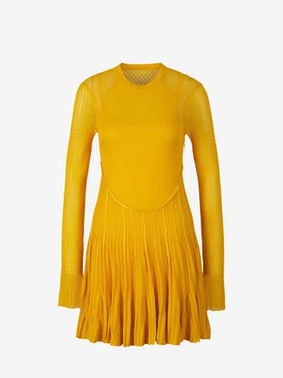 Shop Givenchy Pleated Knit Dress In Mustard