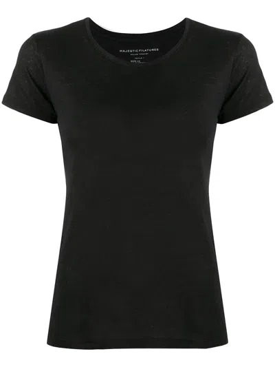 Shop Majestic Filatures Short Sleeve Round Neck T-shirt Clothing In Black