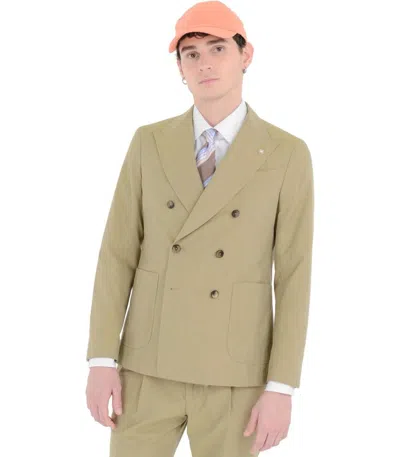 Shop Manuel Ritz Green Double-breasted Suit In Beige