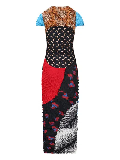 Marine Serre Multicolor Fabric Midi Dress In Brown