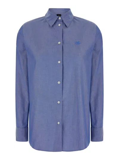 Shop Etro Blue Shirt With Buttons In Cotton Woman