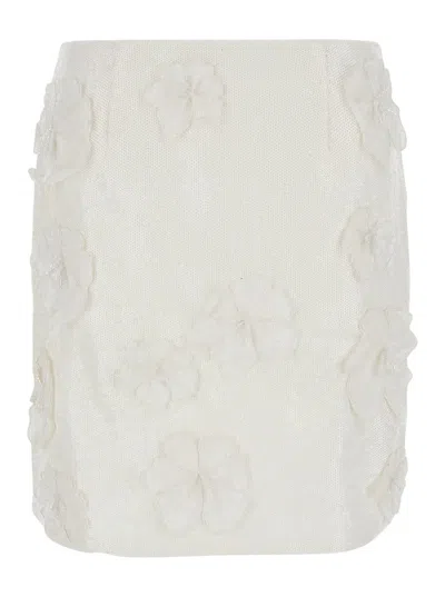 Rotate Birger Christensen Rotate Mini White Skirt With Flowers And Sequins In Fabric In White