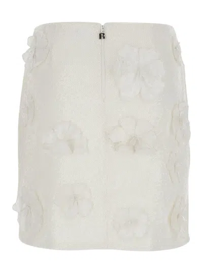 Rotate Birger Christensen Rotate Mini White Skirt With Flowers And Sequins In Fabric In White