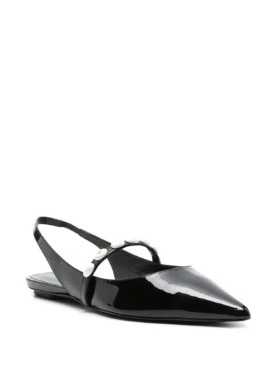 Shop Stuart Weitzman Emlia Pearlita Slingback Flat Shoes In Black