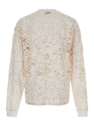 Shop Diesel 't-boxt-devor' White Sweatshirt With Destroyed Effect In Cotton Blend Man