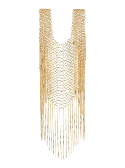 Shop Silvia Gnecchi Gold-tone Vest With Fringes In Metal Mesh Woman In Grey